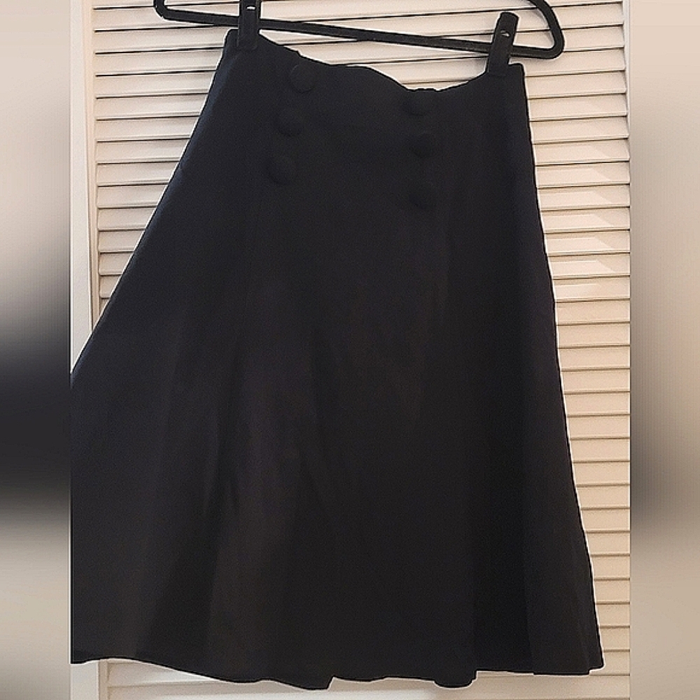 Steady - Black Classic Skirt With Faux Button Detail & Back Zipper